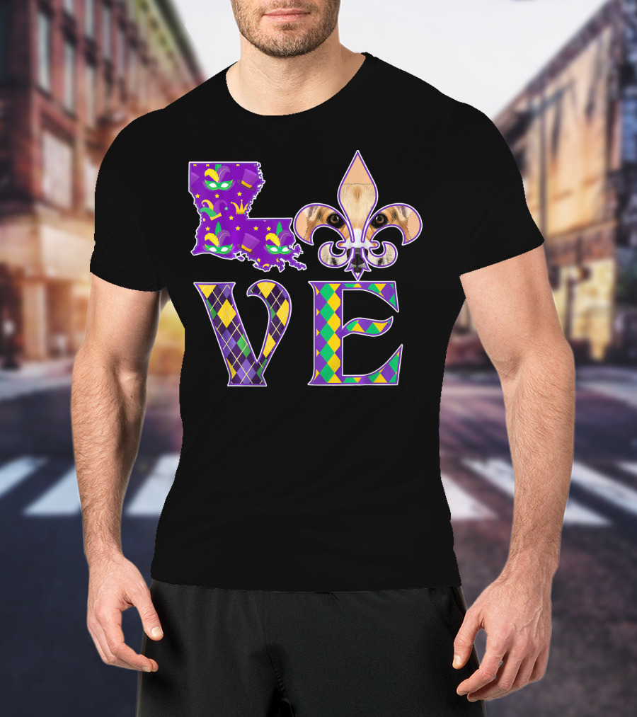 Louisiana Love Mardi Gras Corgi Fleur-de-Lis Mask T-Shirt