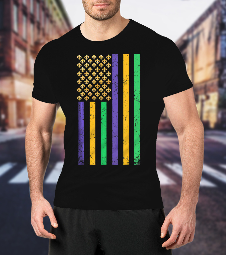 Mardi Gras American Flag Fleur-de-Lis Party Fun T-Shirt