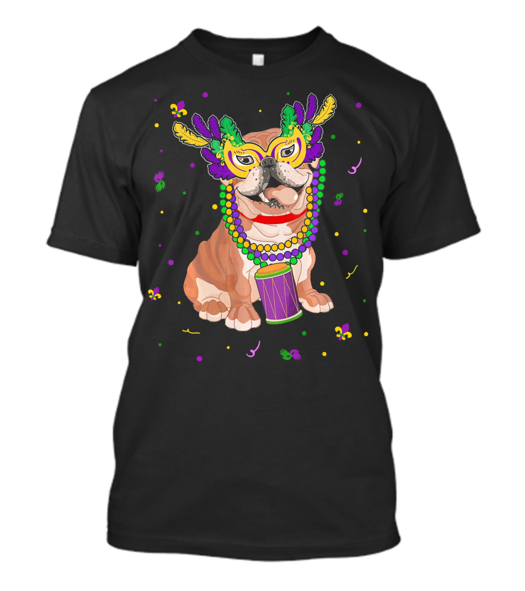 Cute Dog Mom Dog Dad English Bulldog Mardi Gras Beads And Mask T-Shirt