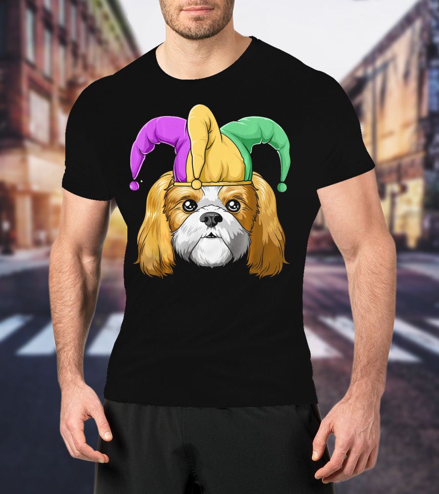Mardi Gras Shih Tzu With Jester Carnival Hat T-Shirt
