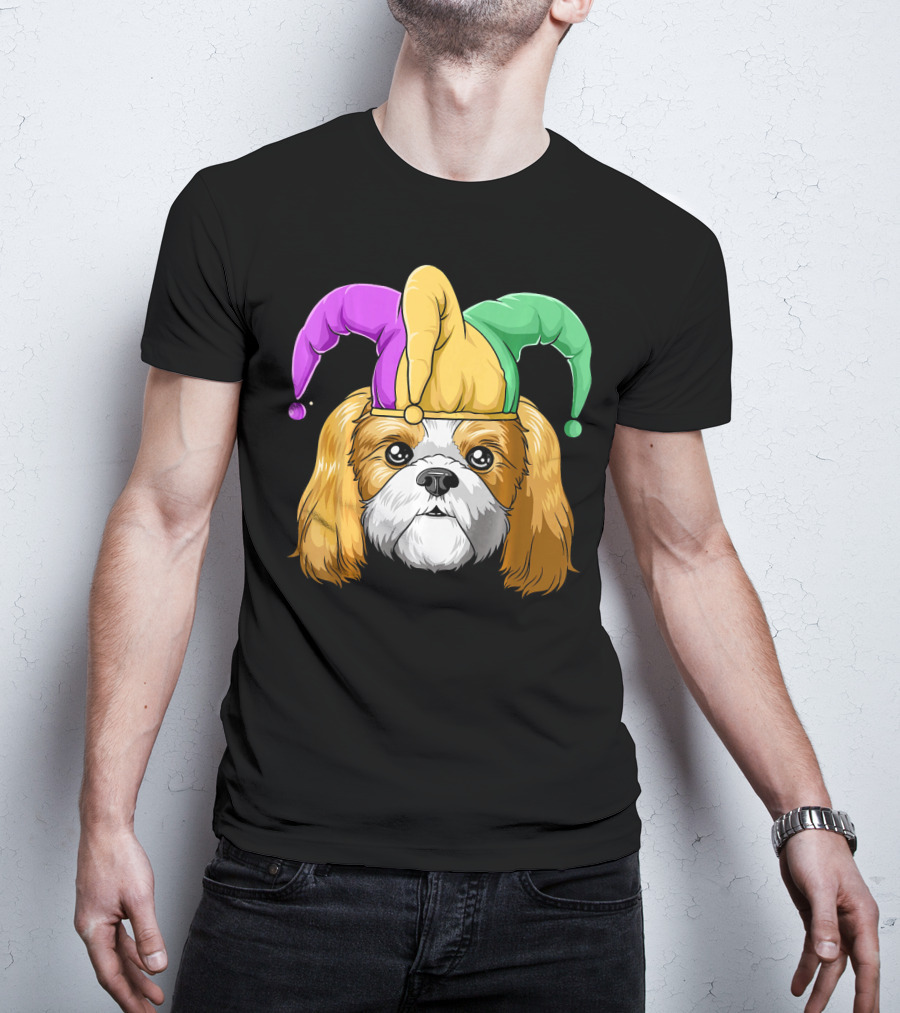 Mardi Gras Shih Tzu With Jester Carnival Hat T-Shirt