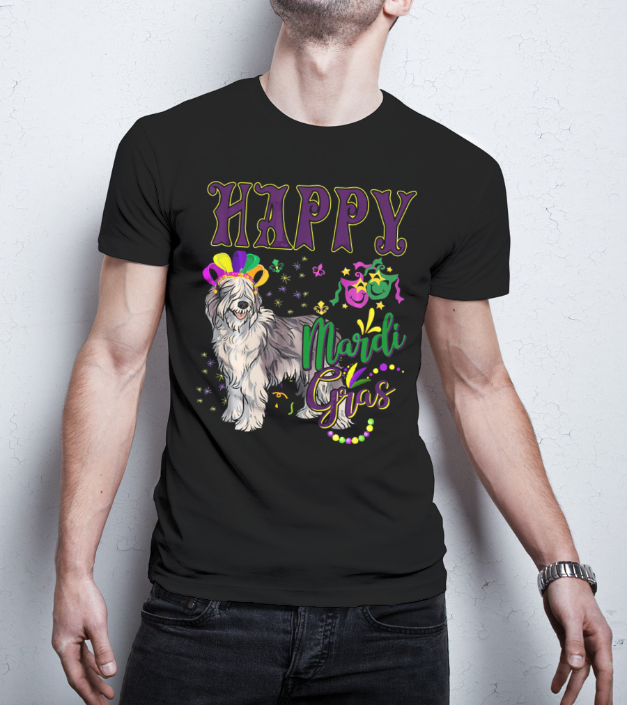 HAPPY Mardi Gras Olde English Sheepdog Mask Beads T-Shirt