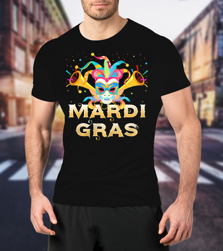 Mardi Gras Mask And Horns T-Shirt
