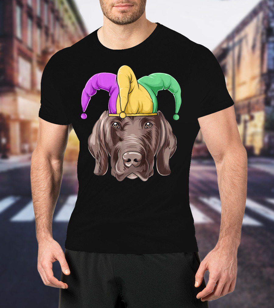 Mardi Gras Jester Dog Head Carnival Hat Pointer T-Shirt