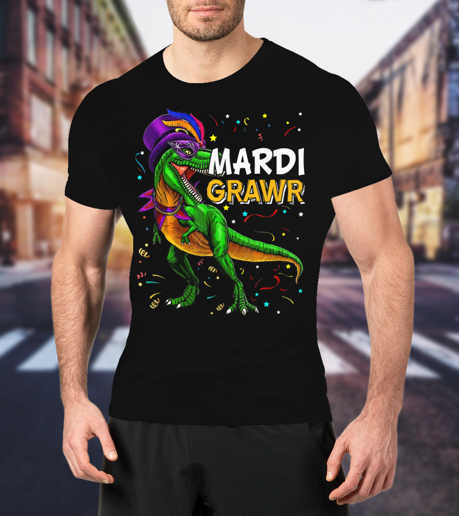 Mardi Grawr Dinosaur Mardi Gras Costume Party Fun T-Shirt