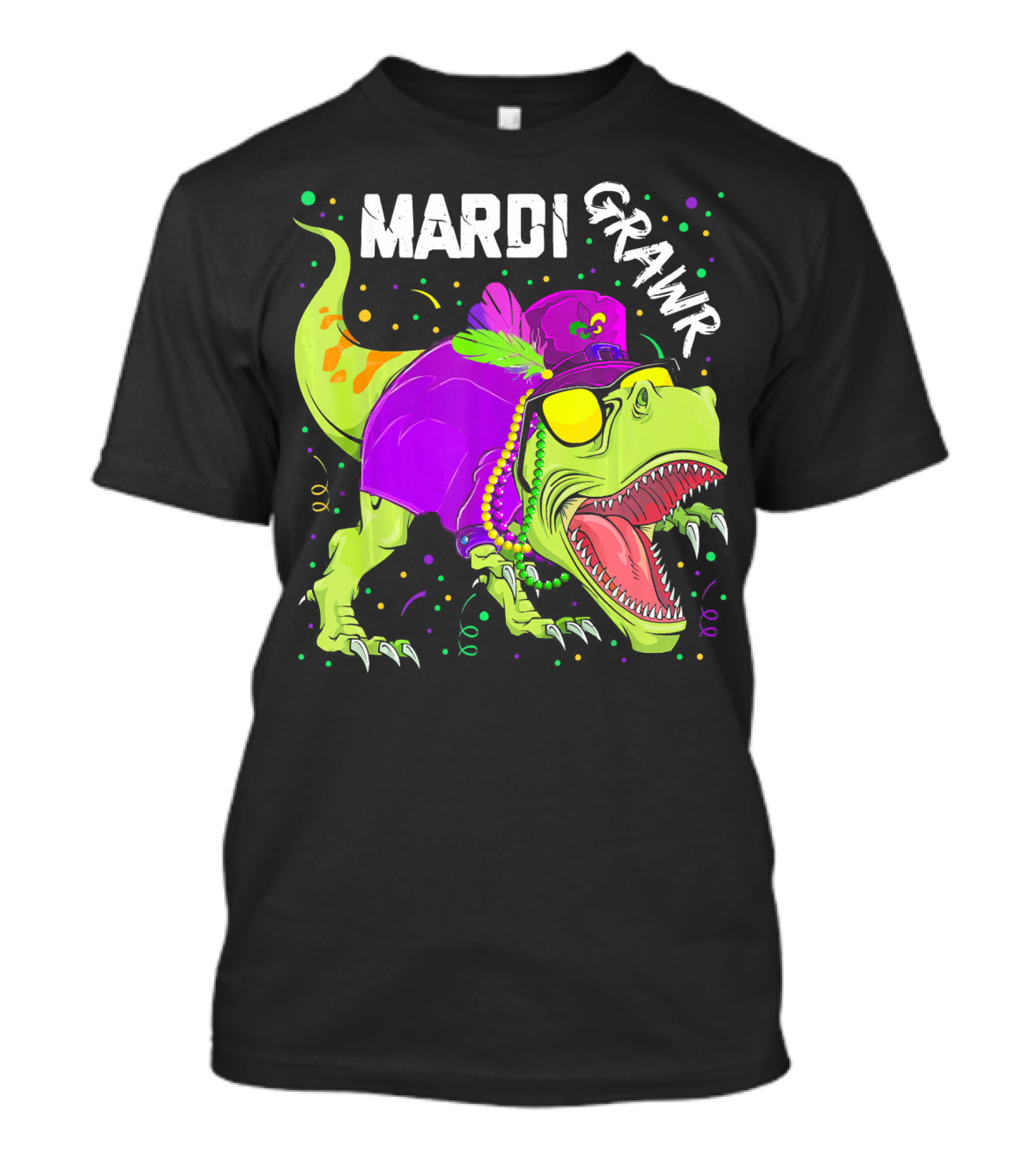Mardi Grawr Dinosaur Mardi Gras Beads Cosplay Party T-Shirt