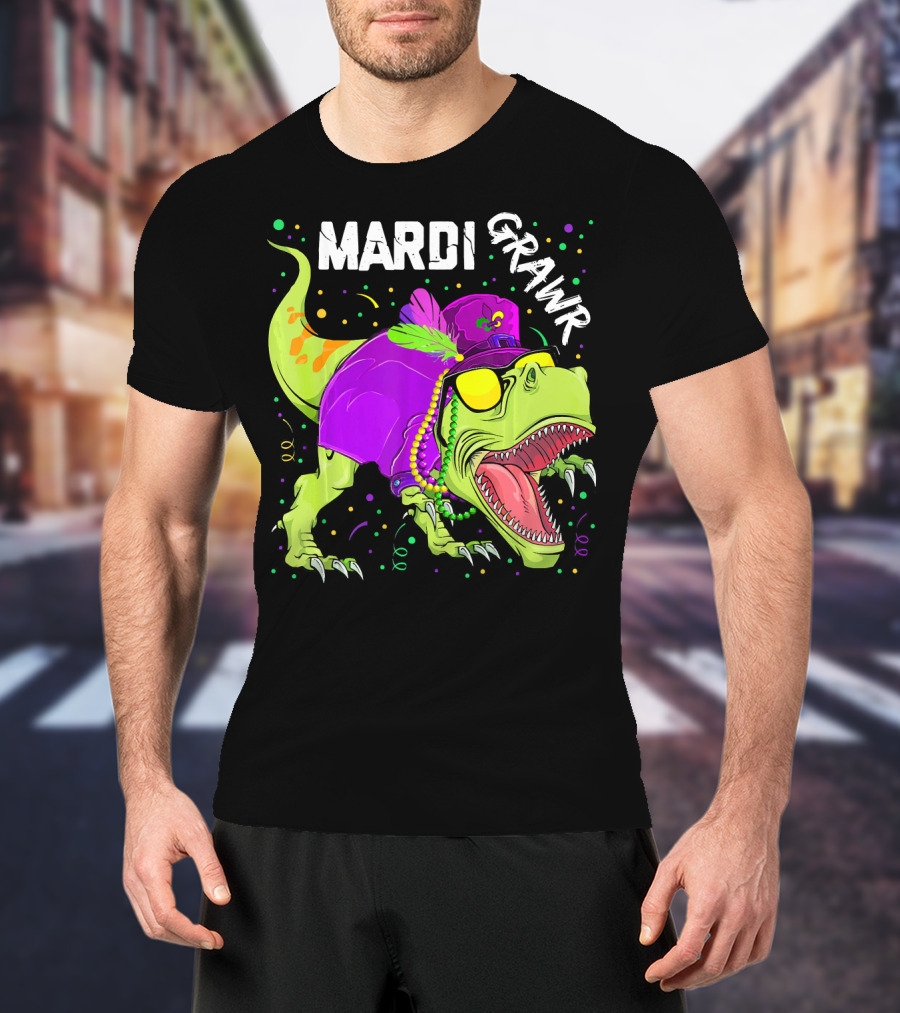 Mardi Grawr Dinosaur Mardi Gras Beads Cosplay Party T-Shirt