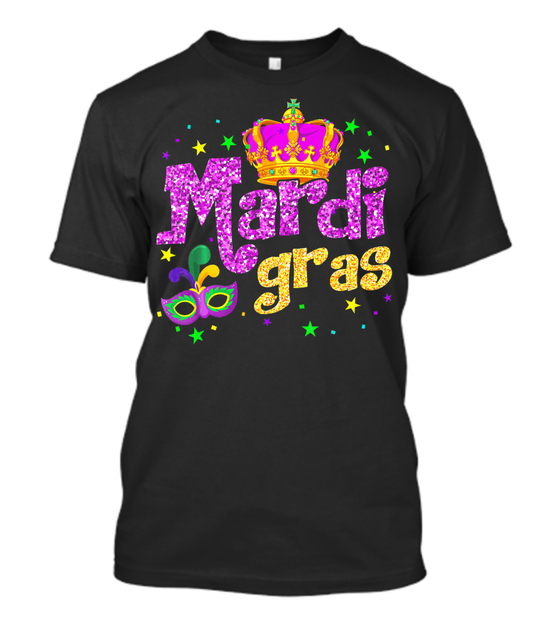 Mardi Gras Crown Glitter Mask Stars T-Shirt