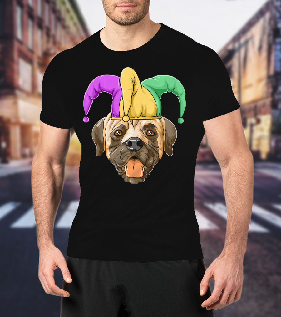 Mardi Gras Carnival Hat Mastiff With Jester Colors T-Shirt