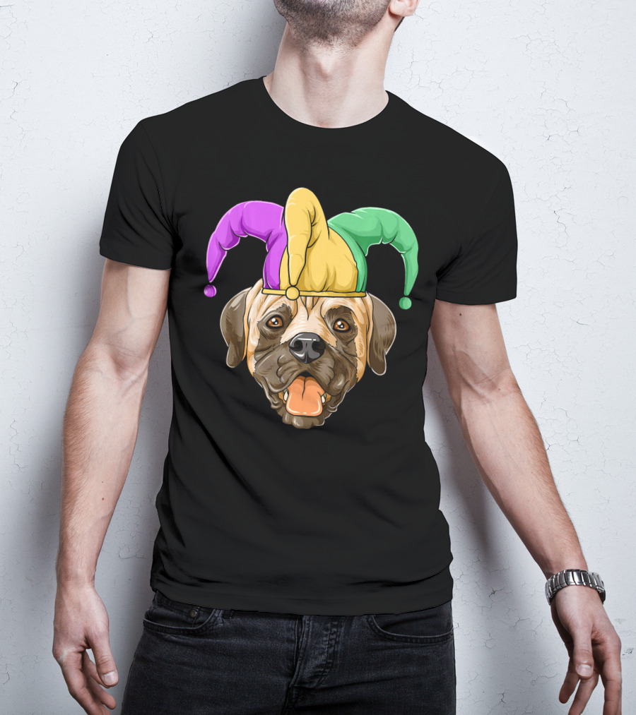 Mardi Gras Carnival Hat Mastiff With Jester Colors T-Shirt