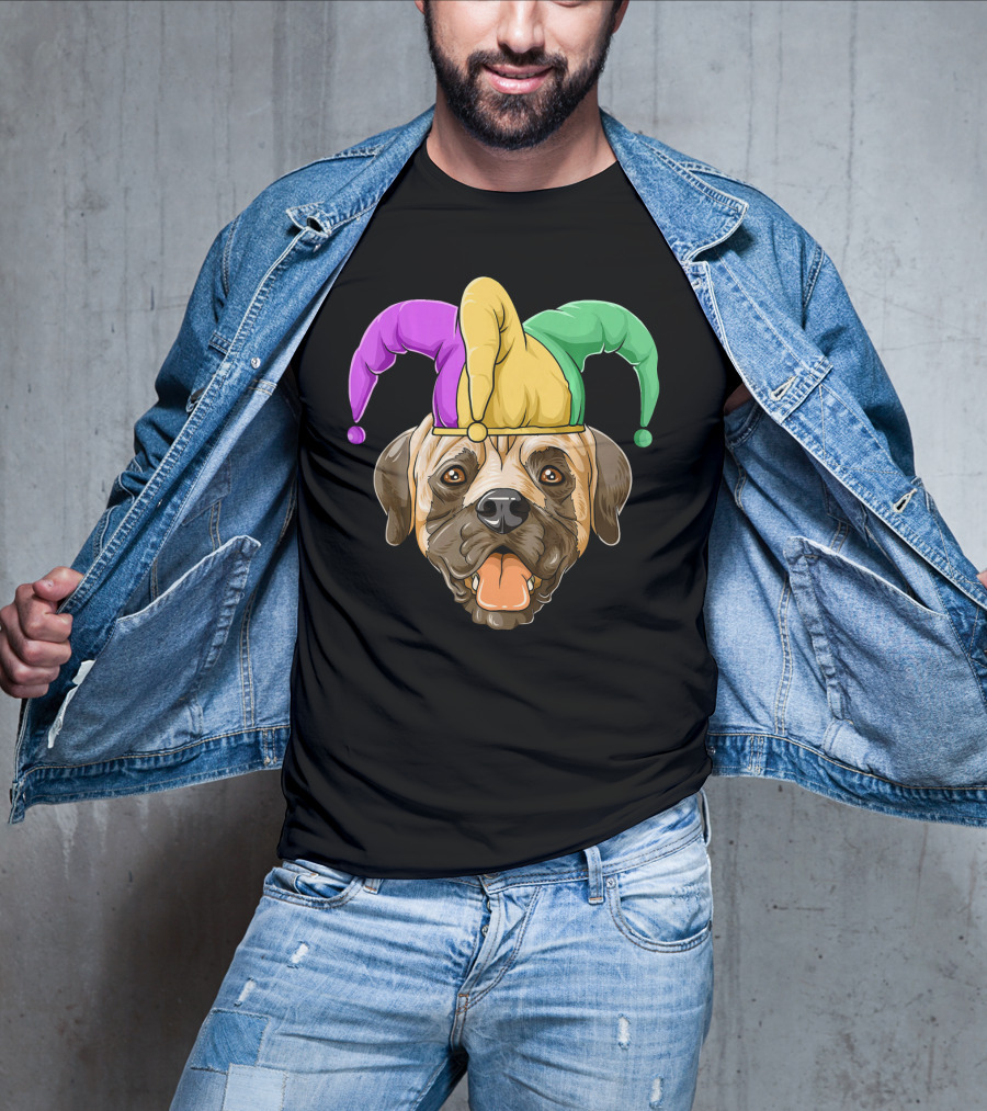 Mardi Gras Carnival Hat Mastiff With Jester Colors T-Shirt