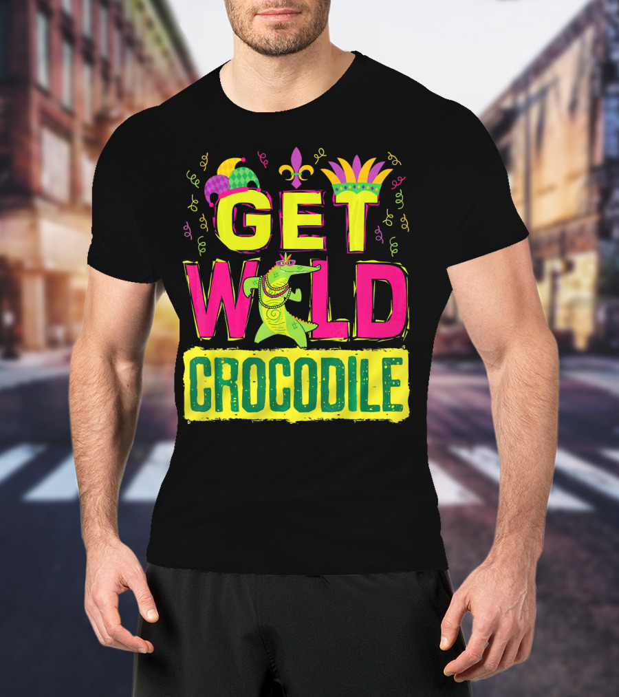 Get Wild Crocodile Mardi Gras Carnival Fleur-de-lis Festive Parade T-Shirt