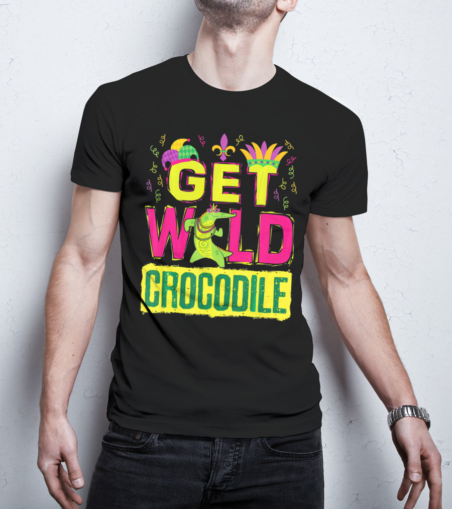 Get Wild Crocodile Mardi Gras Carnival Fleur-de-lis Festive Parade T-Shirt