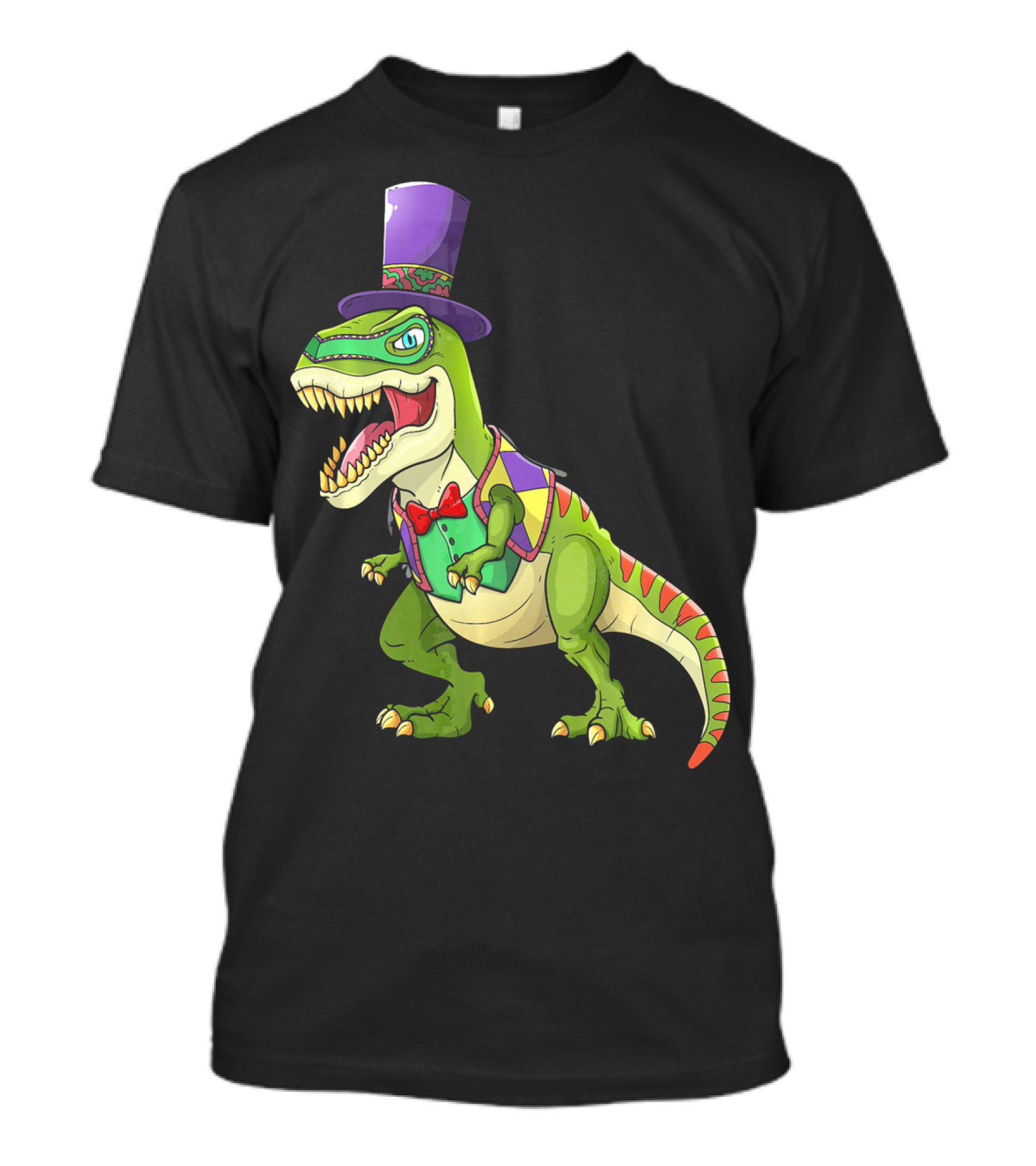 Mardi Gras Dinosaur Wearing Top Hat And Bow Tie T-Shirt