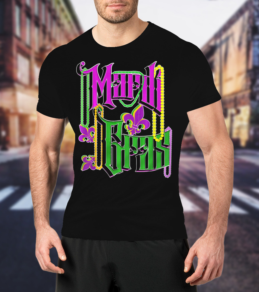 Mardi Gras Vintage Beads Fleur De Lis Carnival Costume T-Shirt