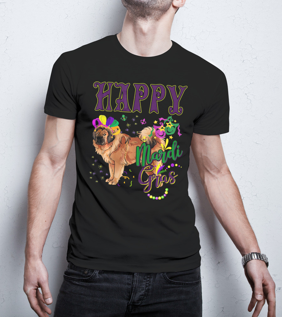 Happy Mardi Gras Tibetan Mastiff Beads And Masks T-Shirt