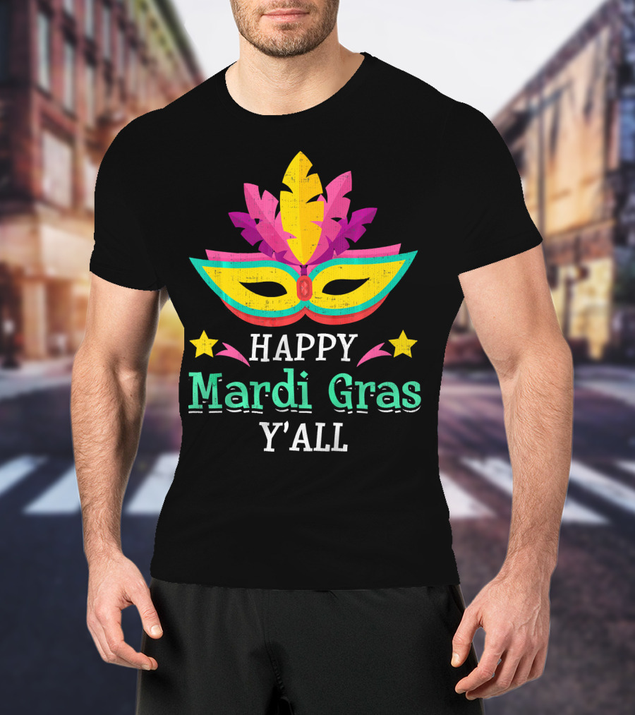 Happy Mardi Gras Y'All Mask Stars T-Shirt