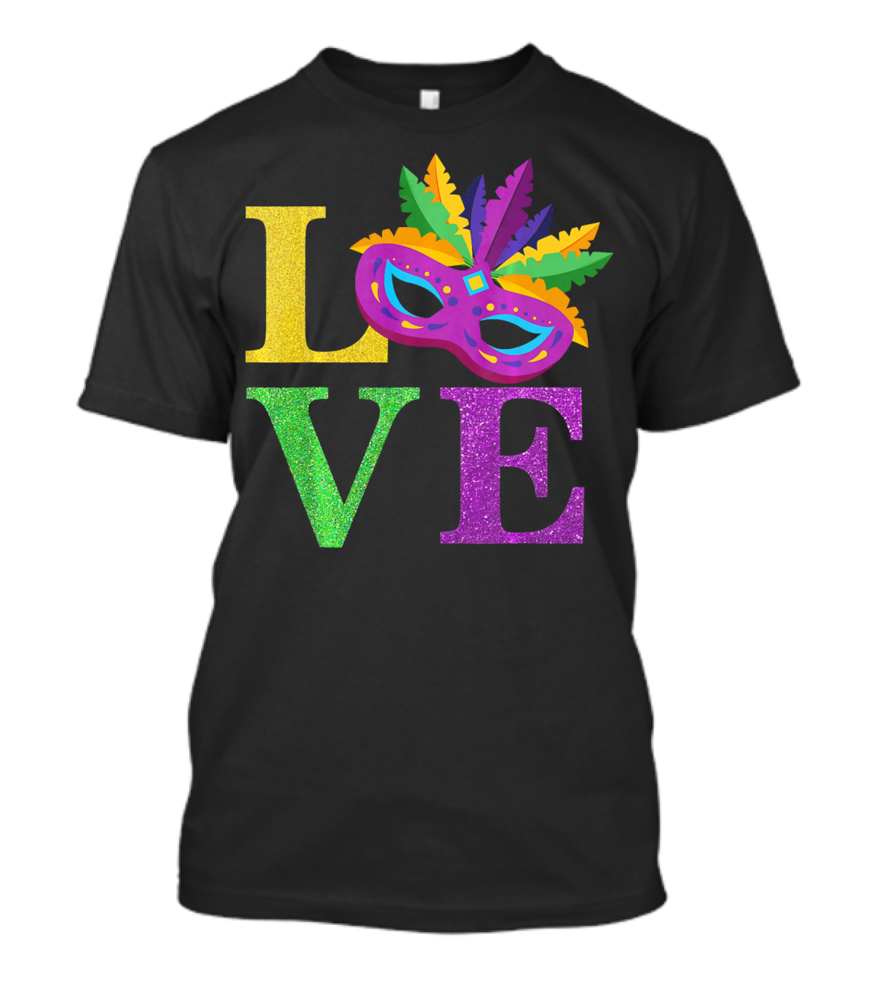 LOVE Mardi Gras Mask Feather Parade Party T-Shirt