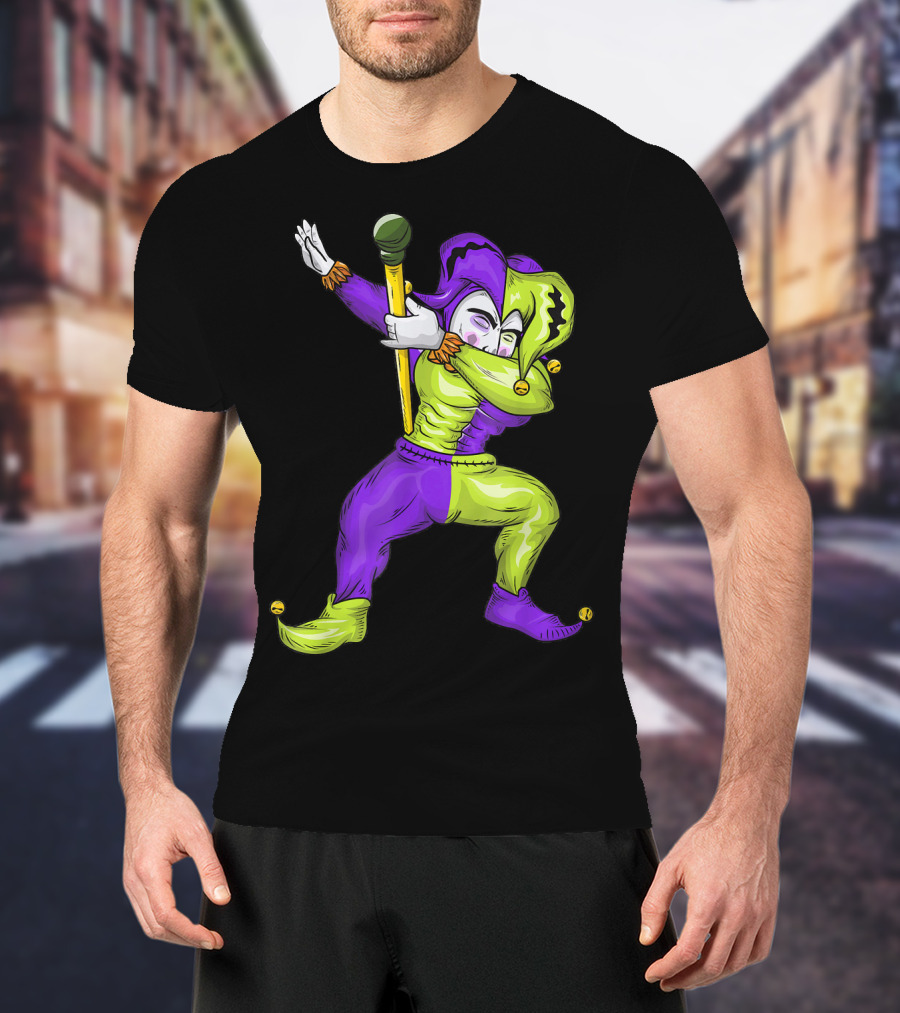 Mardi Gras Dabbing Jester In Purple And Green Carnival T-Shirt