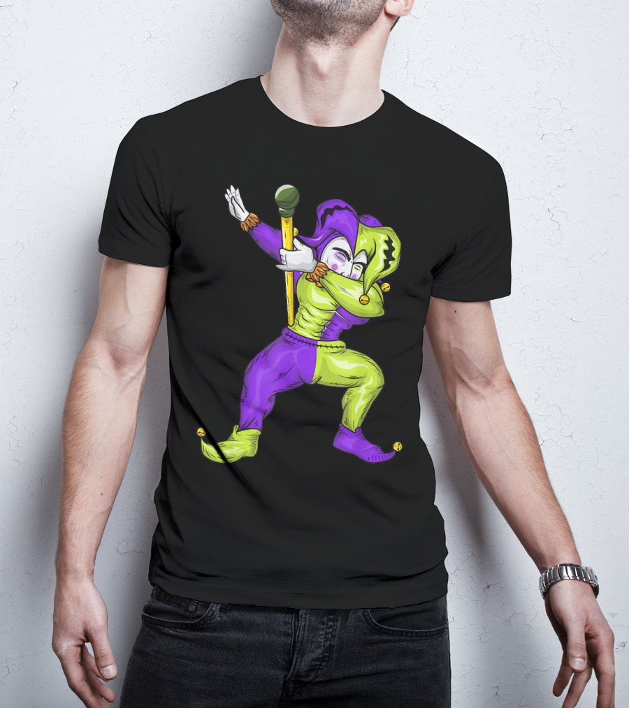 Mardi Gras Dabbing Jester In Purple And Green Carnival T-Shirt