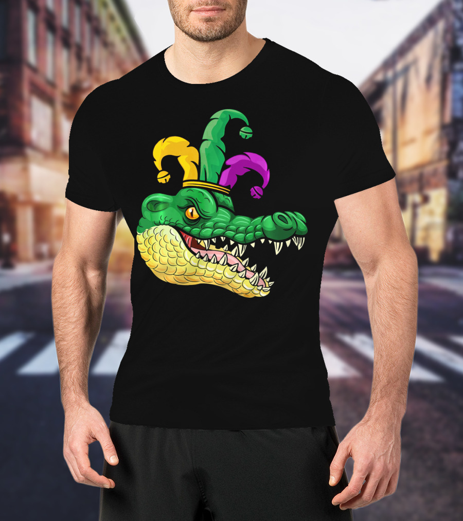 Alligator Head Mardi Gras Jester Hat Gator Clown T-Shirt