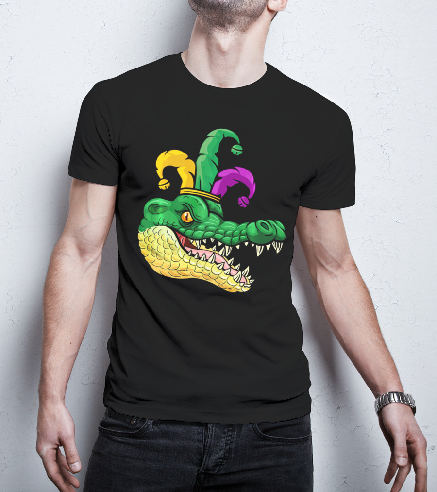 Alligator Head Mardi Gras Jester Hat Gator Clown T-Shirt