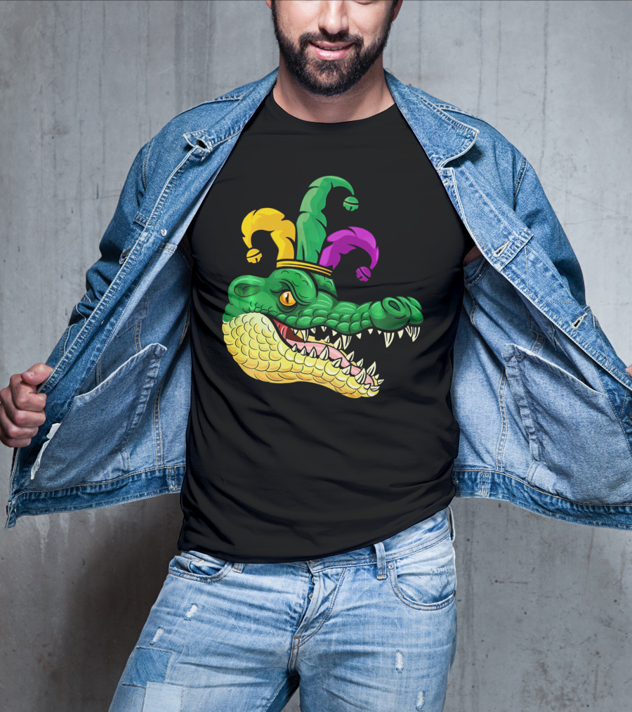 Alligator Head Mardi Gras Jester Hat Gator Clown T-Shirt