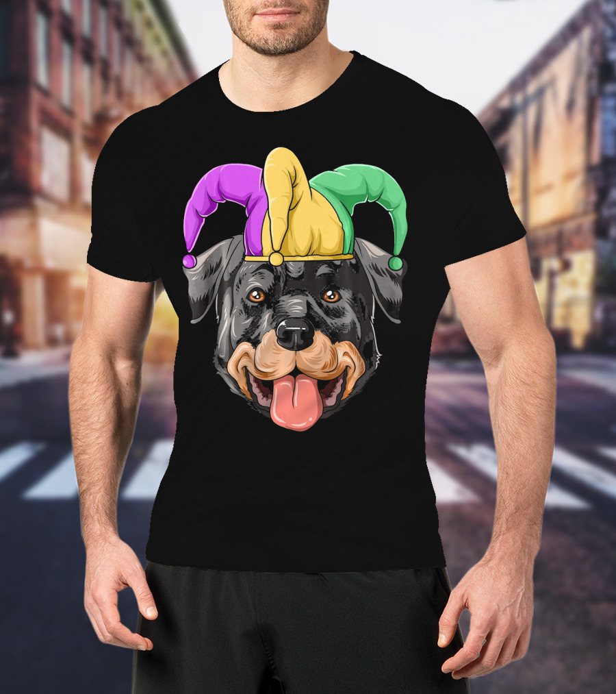 Mardi Gras Rottweiler Carnival Hat Jester Colors T-Shirt