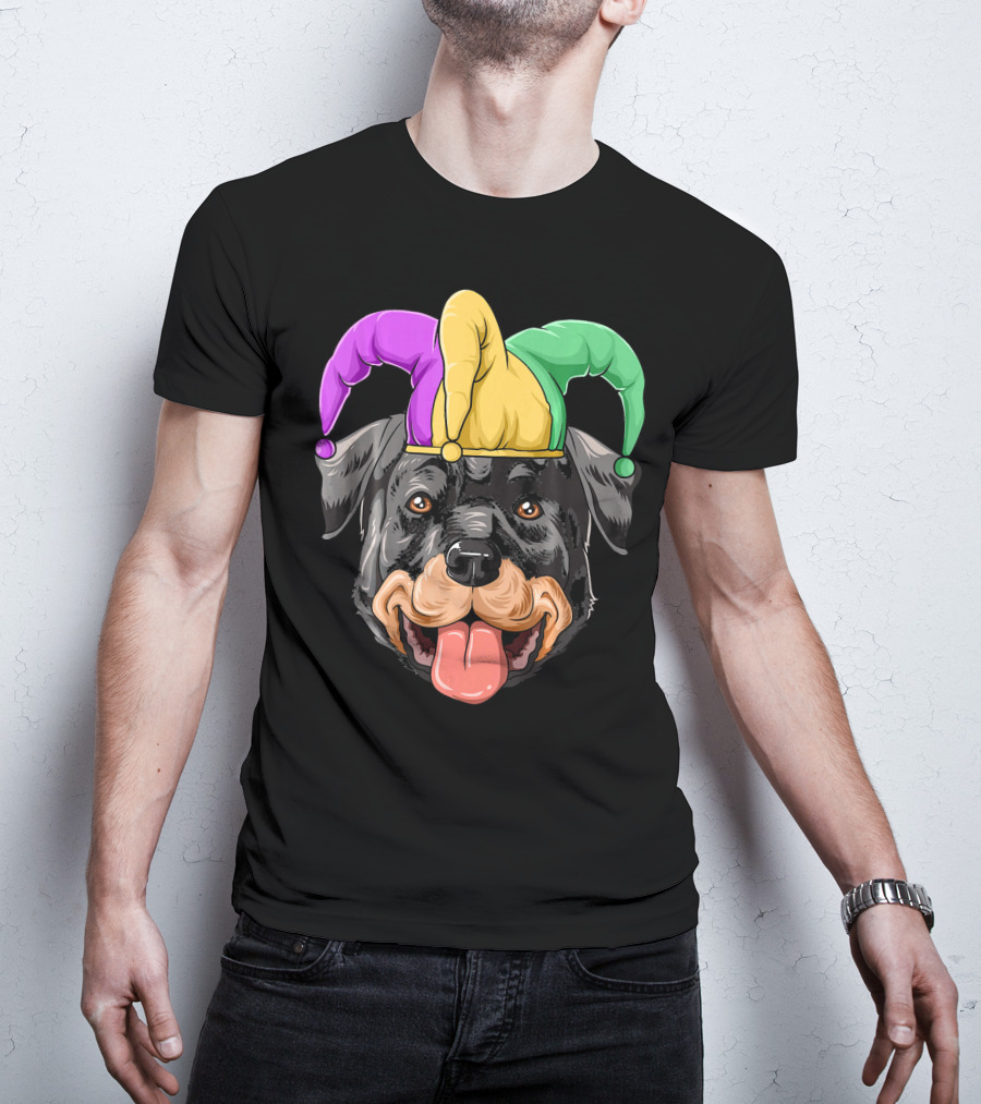 Mardi Gras Rottweiler Carnival Hat Jester Colors T-Shirt