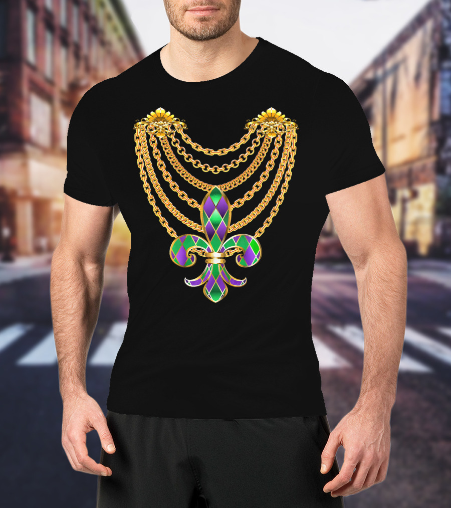 Mardi Gras Fat Tuesday Gold Fleur De Lis Chain T-Shirt
