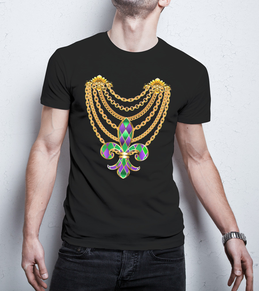Mardi Gras Fat Tuesday Gold Fleur De Lis Chain T-Shirt
