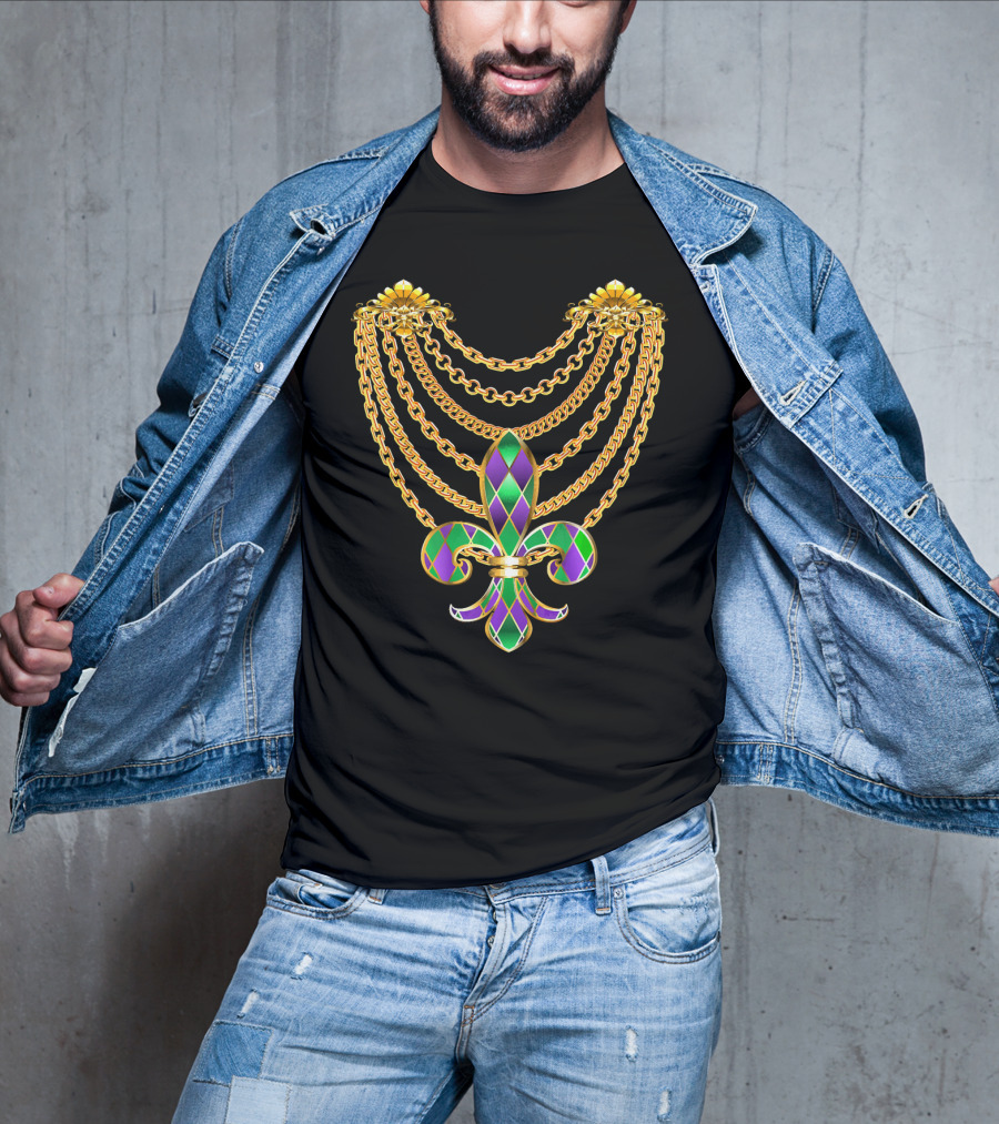 Mardi Gras Fat Tuesday Gold Fleur De Lis Chain T-Shirt