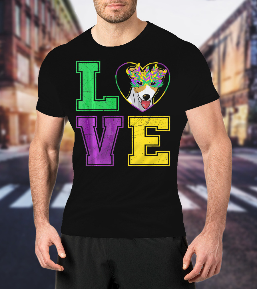 LOVE Jack Russell Terrier Dog Mardi Gras Mask T-Shirt