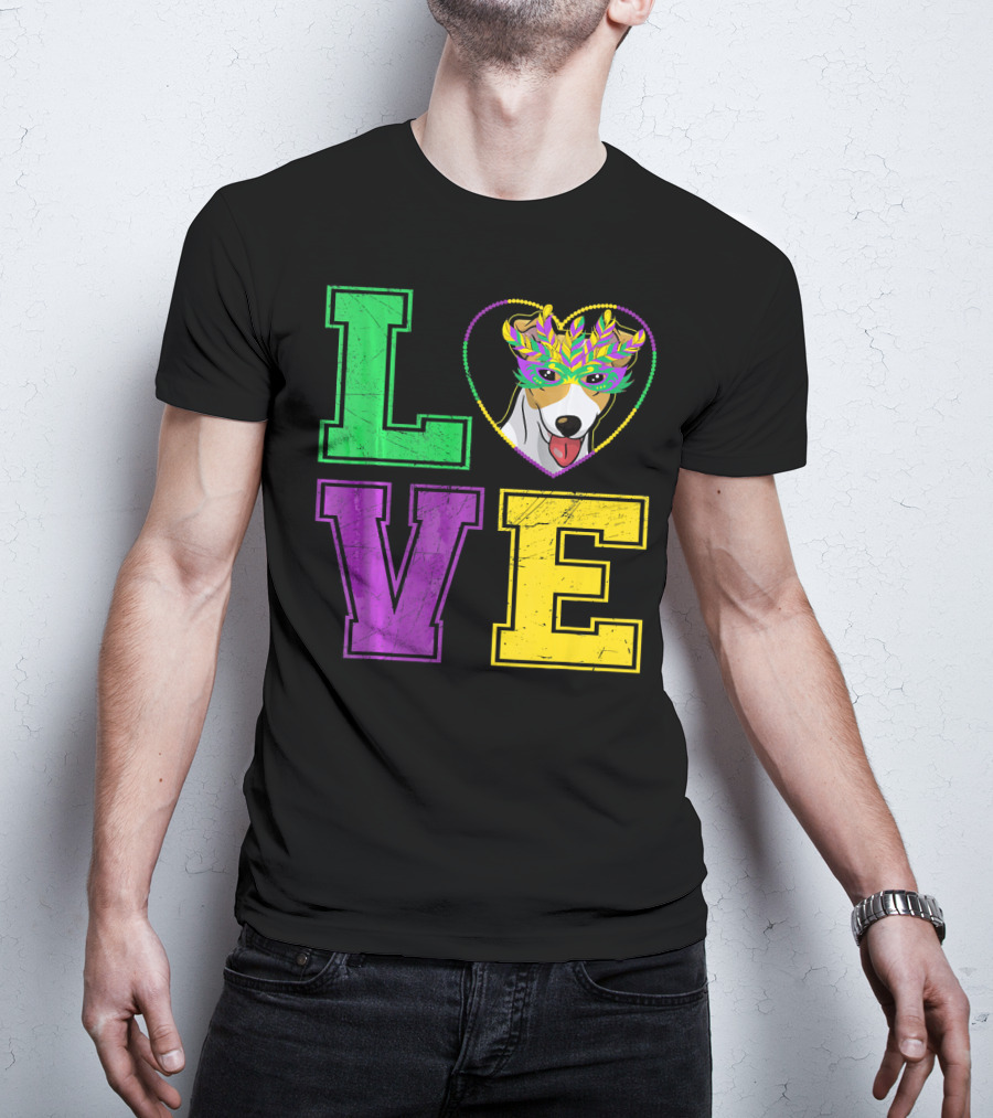 LOVE Jack Russell Terrier Dog Mardi Gras Mask T-Shirt