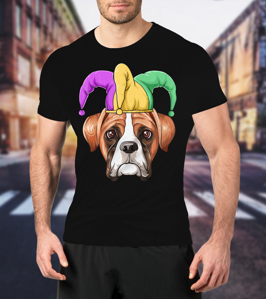 Mardi Gras Jester Hat Boxer Dog Carnival T-Shirt