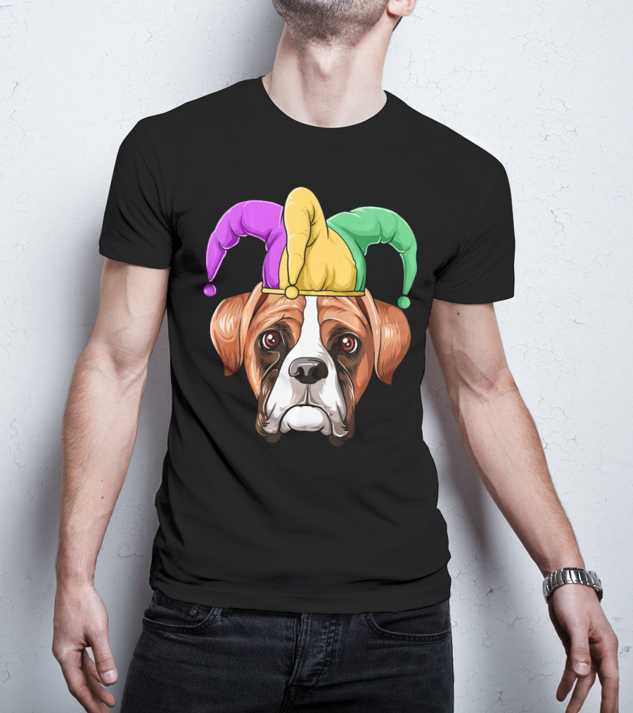 Mardi Gras Jester Hat Boxer Dog Carnival T-Shirt