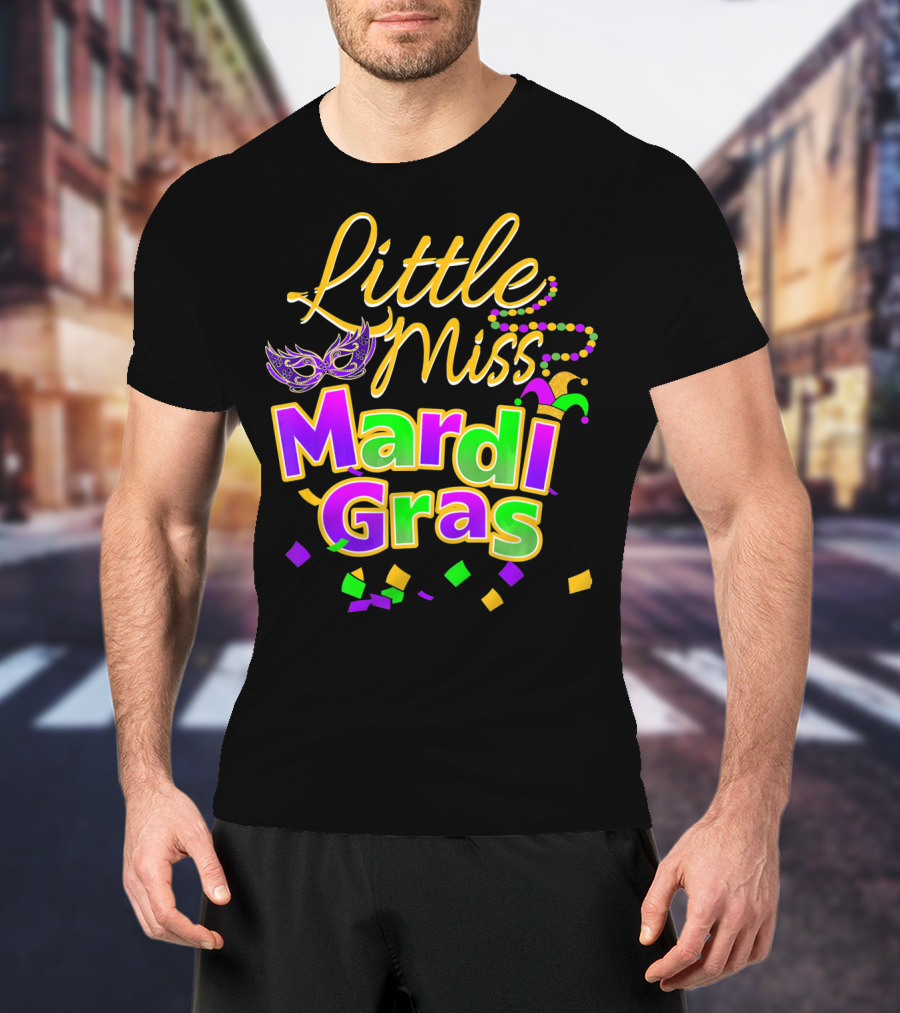 Little Miss Mardi Gras Mask Beads Confetti T-Shirt