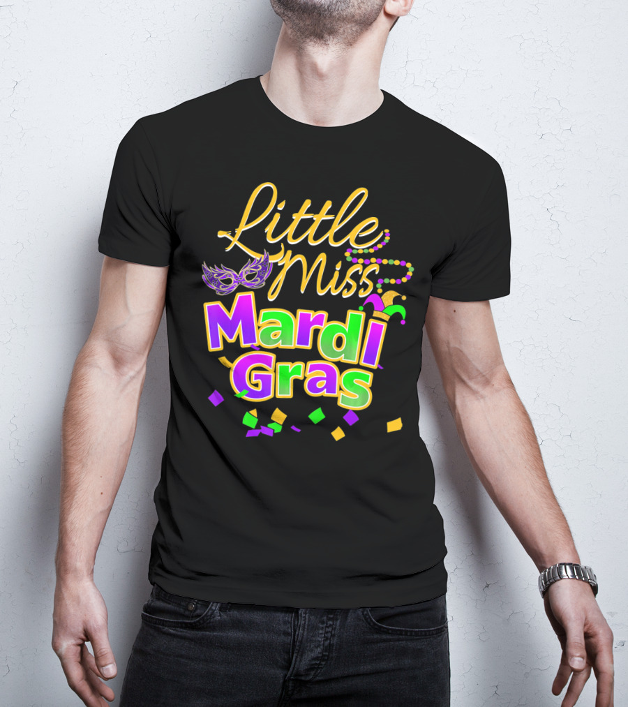 Little Miss Mardi Gras Mask Beads Confetti T-Shirt