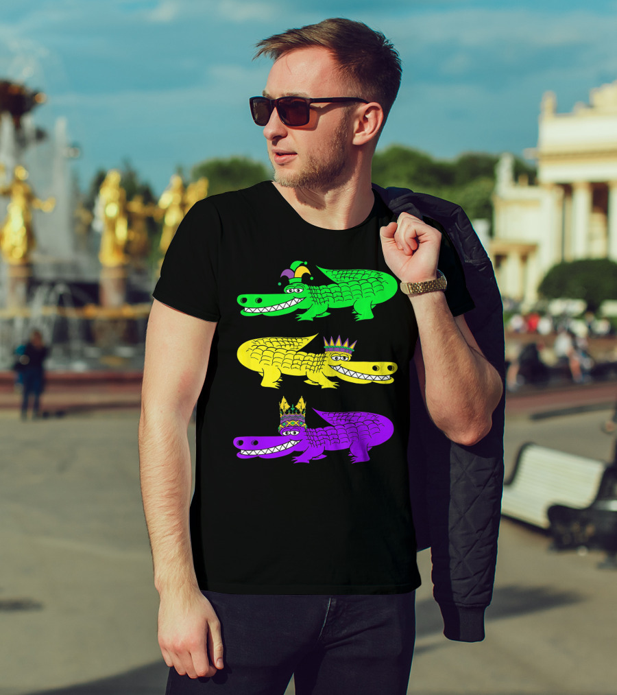 Alligator Crocodile Mardi Gras Festival Jester Kings T-Shirt