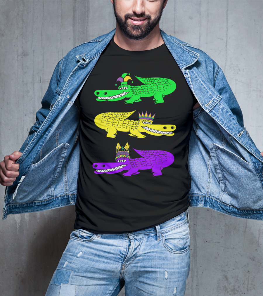 Alligator Crocodile Mardi Gras Festival Jester Kings T-Shirt