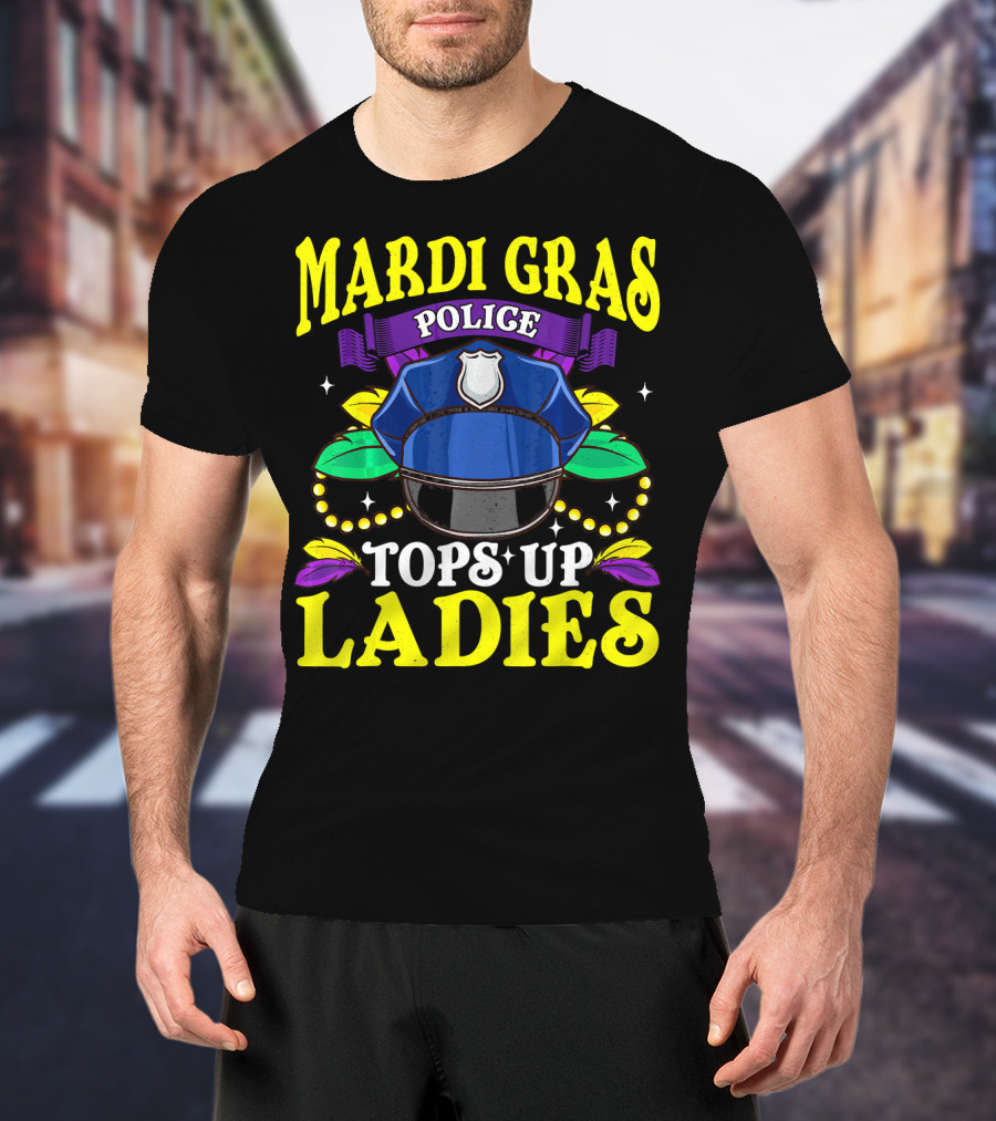 Mardi Gras Police Tops Up Beads Ladies Hat Feathers T-Shirt