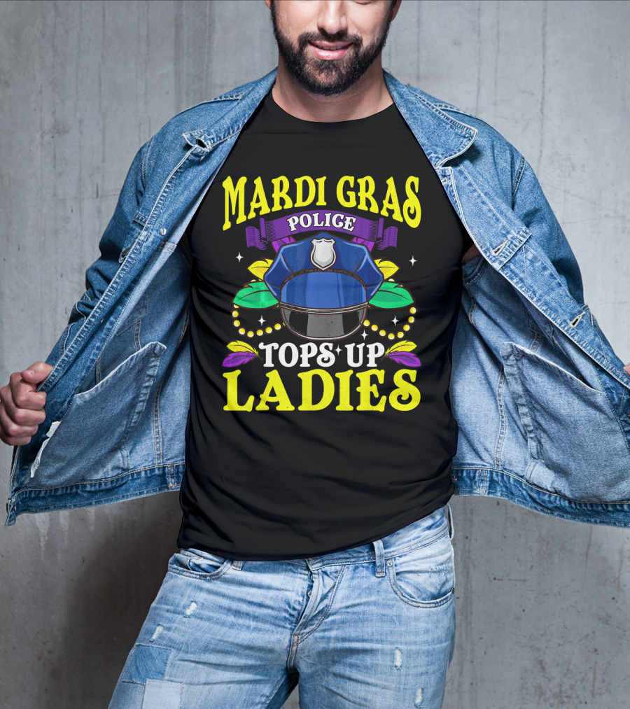 Mardi Gras Police Tops Up Beads Ladies Hat Feathers T-Shirt