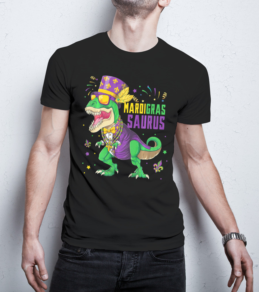 Mardi Gras Saurus T Rex Dinosaur Jester Kids T-Shirt