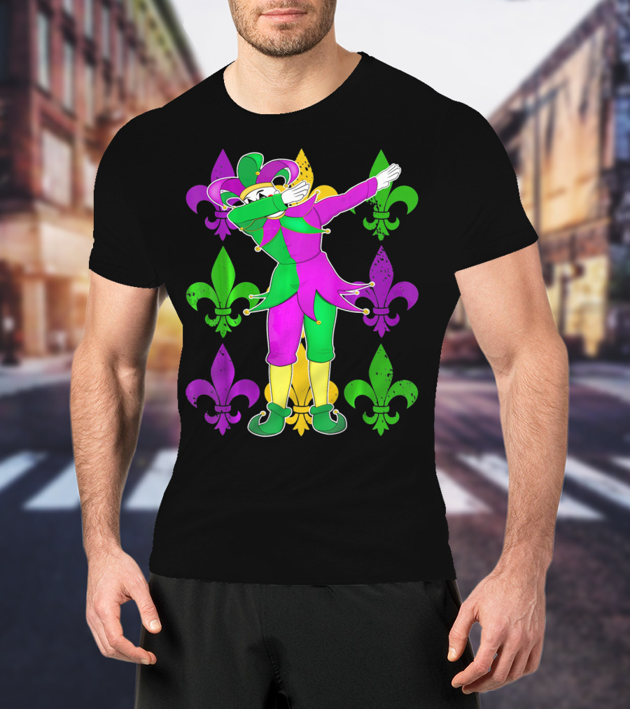 Mardi Gras Dabbing Fleur De Lis Jester Costume Fleur De Lis T-Shirt