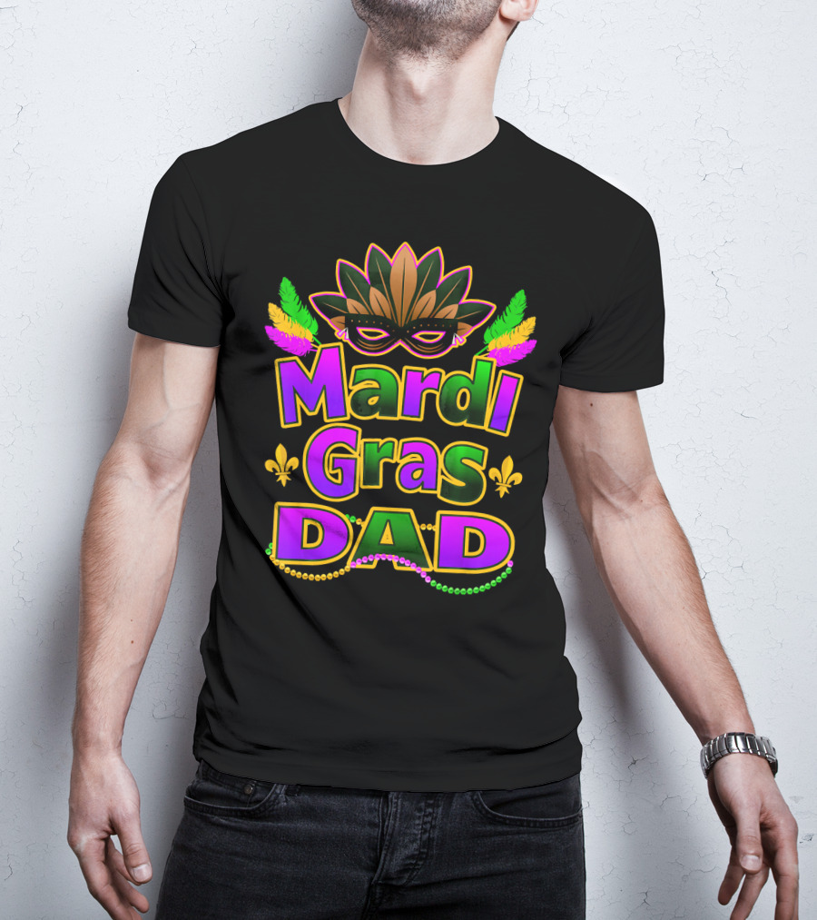 Mardi Gras Dad New Orleans Festive Masked T-Shirt