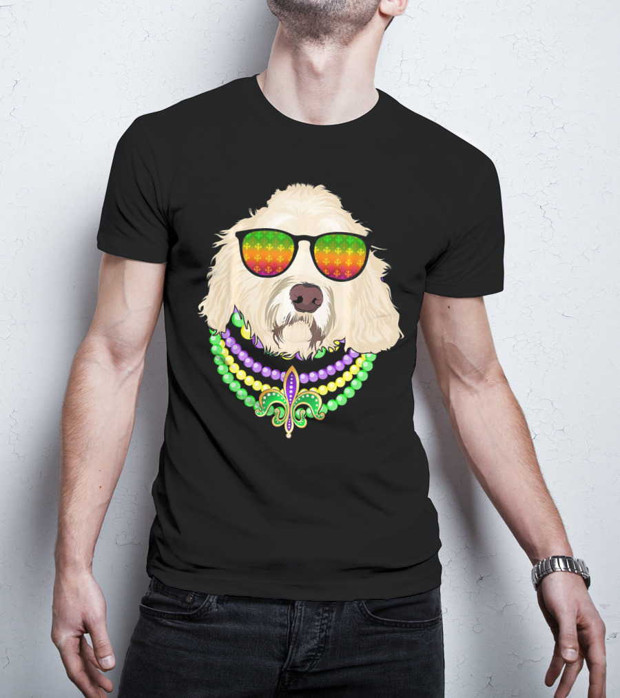Goldendoodle In Beads And Shades Mardi Gras Fleur-de-Lis T-Shirt