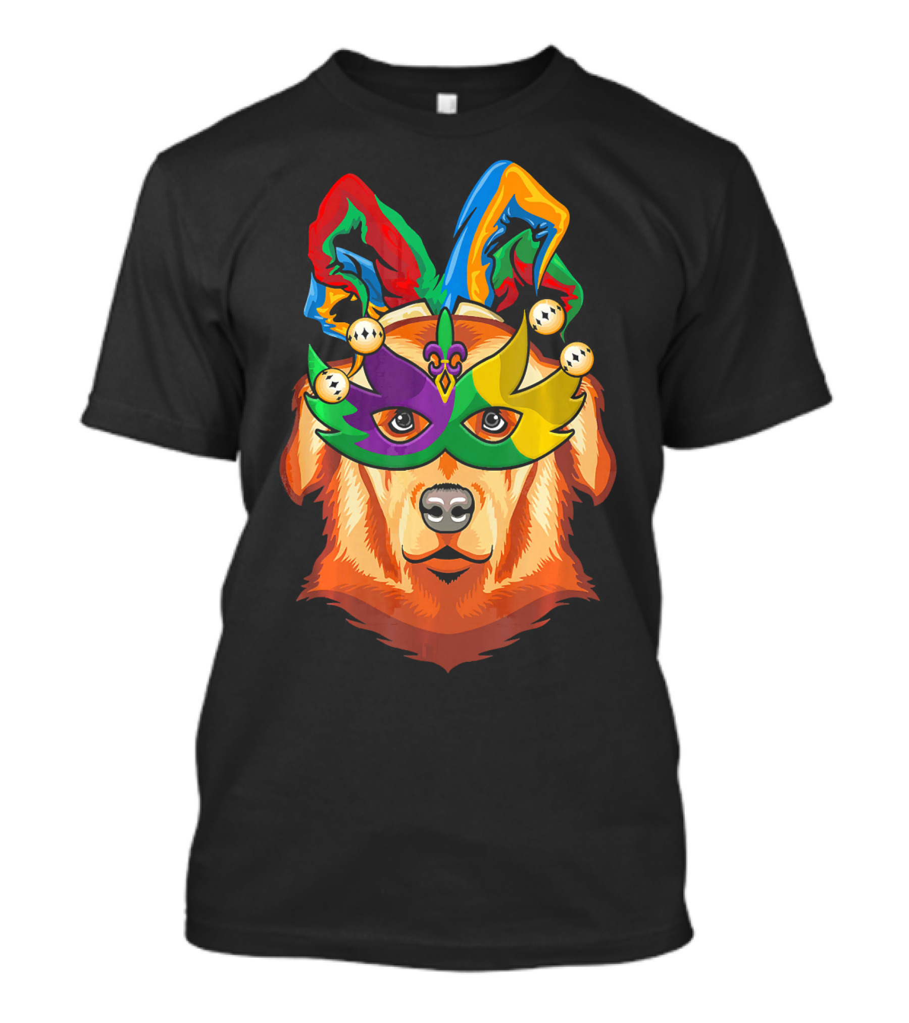 Golden Retriever Jester Mask Mardi Gras Beads Fleur-de-Lis T-Shirt