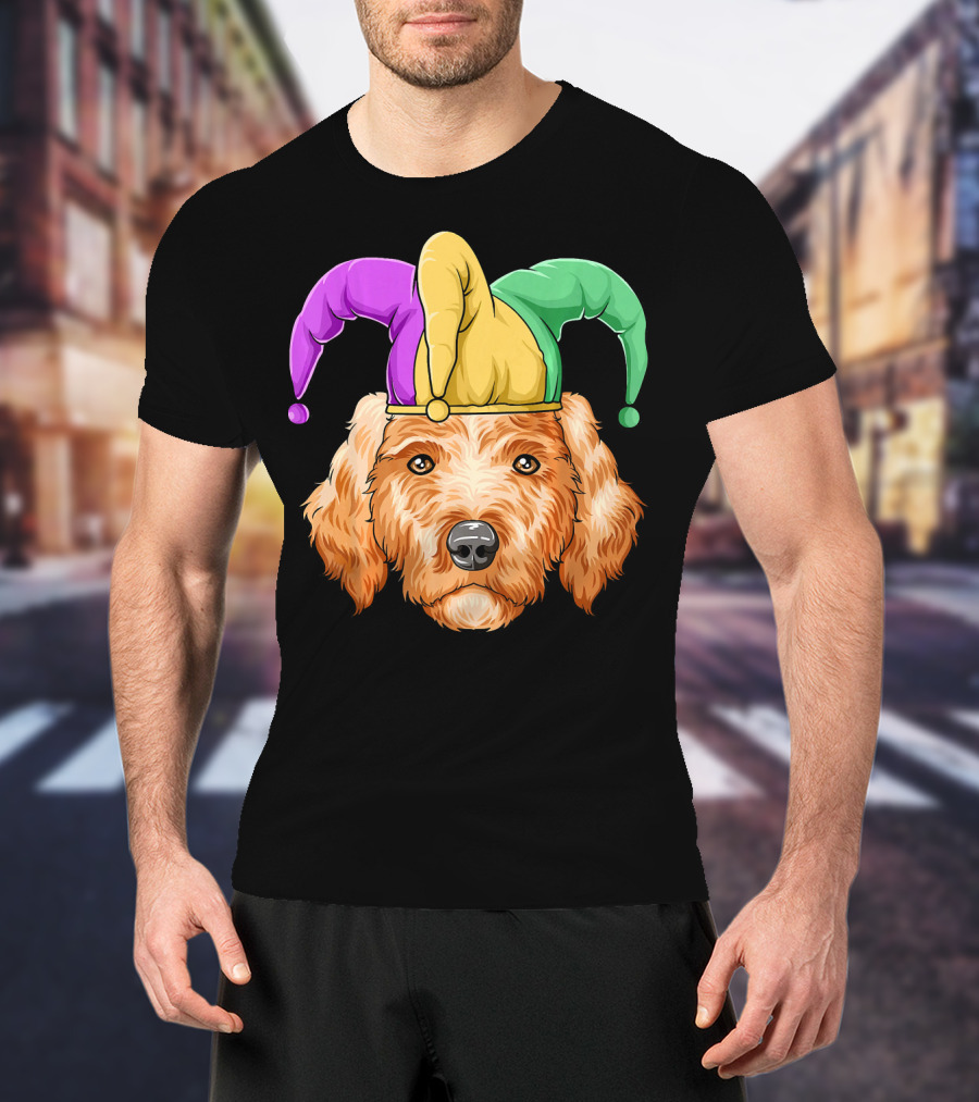 Mardi Gras Goldendoodle Jester Hat Carnival Dog Gol T-Shirt