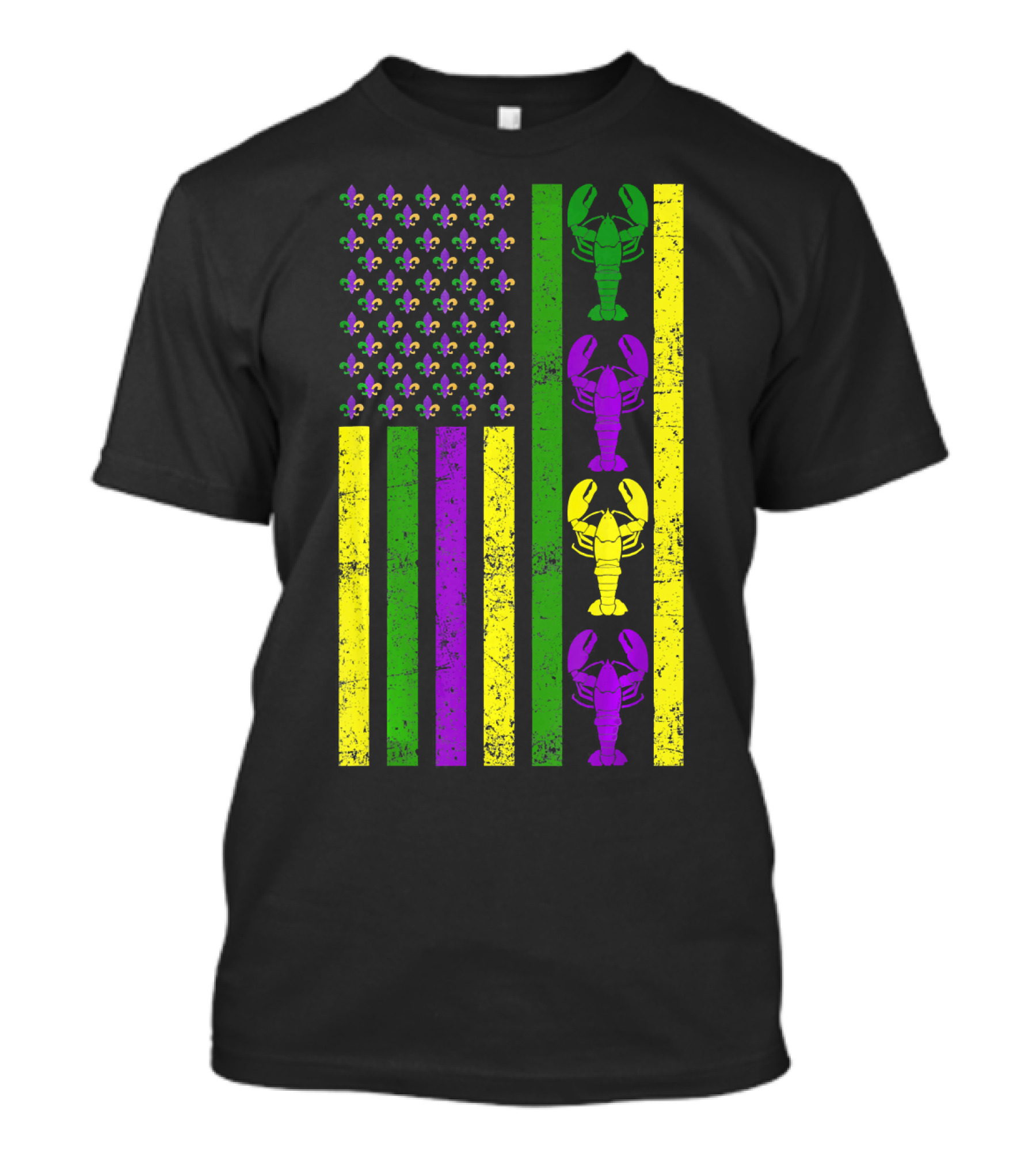 US Mardi Gras New Orleans Crawfish Fleur-de-Lis Flag T-Shirt