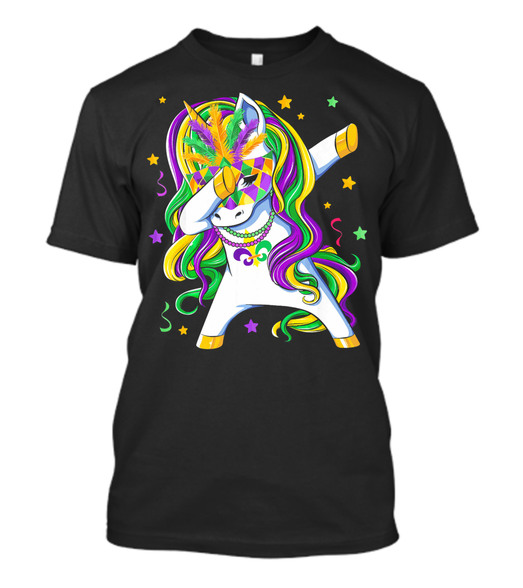 Dabbing Unicorn Mardi Gras Masquerade Beads Costume Carnival T-Shirt